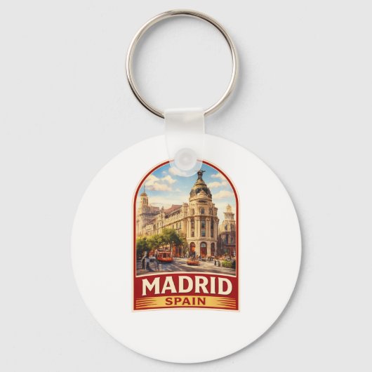 Vintage Madrid Spain Travel Poster Style Design キーホルダー (正面)