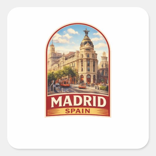 Vintage Madrid Spain Travel Poster Style Design スクエアシール (正面)