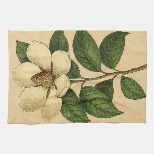 Vintage Magnolia on Weathered Paper キッチンタオル (横)
