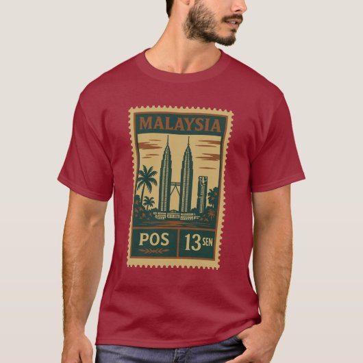 Vintage Malaysia Postage Stamp Shirt Tシャツ (正面)