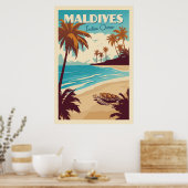 Vintage Maldives Sea Turtle Poster ポスター (キッチン)