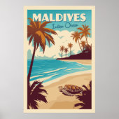 Vintage Maldives Sea Turtle Poster ポスター (正面)