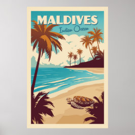 Vintage Maldives Sea Turtle Poster ポスター