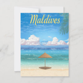 Vintage Maldives Tropical Beach Parasol Travel ポストカード