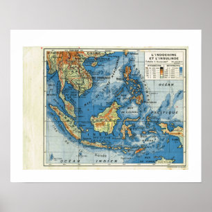 Vintage map, 1920, French,L'IndoChine et Insolinde ポスター