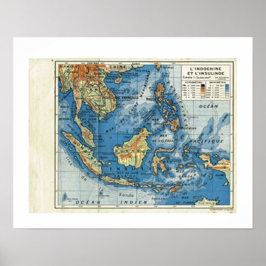 Vintage map, 1920, French,L'IndoChine et Insolinde ポスター (正面)