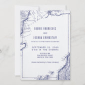 Vintage Map Blue on White Wedding Invitation 招待状 (正面)