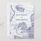 Vintage Map Blue on White Wedding Invitation 招待状 (裏面)