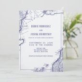 Vintage Map Blue on White Wedding Invitation 招待状 (スタンド正面)