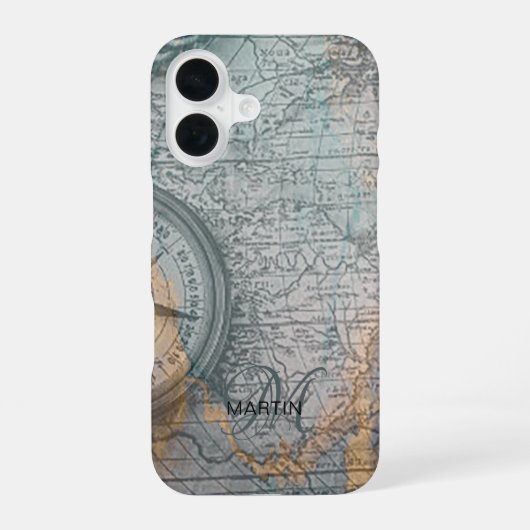 Vintage Map Compass Monogram iPhone 16ケース (裏面)