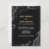 Vintage Map Gold on Black Wedding Invitation 招待状 (正面)