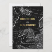 Vintage Map Gold on Black Wedding Invitation 招待状 (裏面)