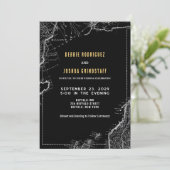 Vintage Map Gold on Black Wedding Invitation 招待状 (スタンド正面)