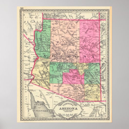 Vintage Map of Arizona (1881) ポスター (正面)