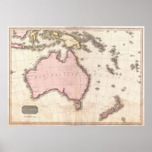 Vintage Map of Australia (1818) ポスター (正面)