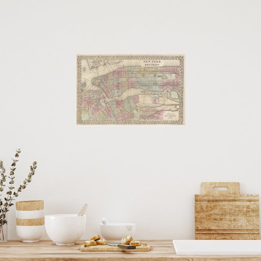 Vintage Map of Brooklyn ポスター (キッチン)