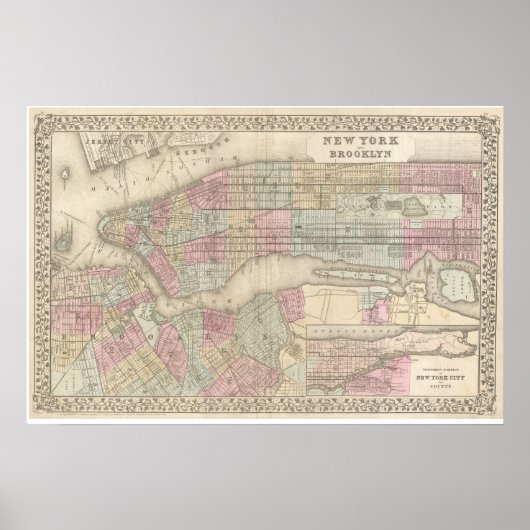 Vintage Map of Brooklyn ポスター (正面)