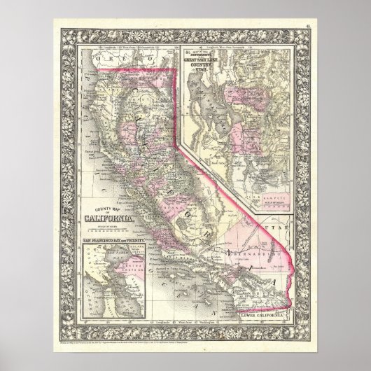 Vintage Map of California, 1866 ポスター (正面)