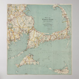 Vintage Map of Cape Cod (1917) ポスター