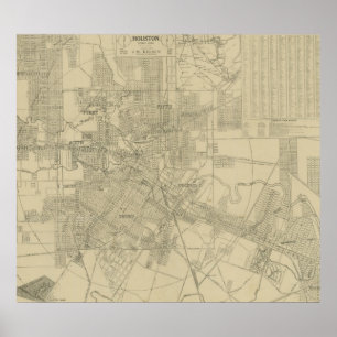 Vintage Map of Downtown Houston (1913) ポスター
