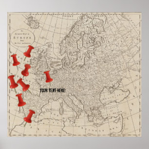 Vintage Map of Europe (1800) Map Marker ポスター