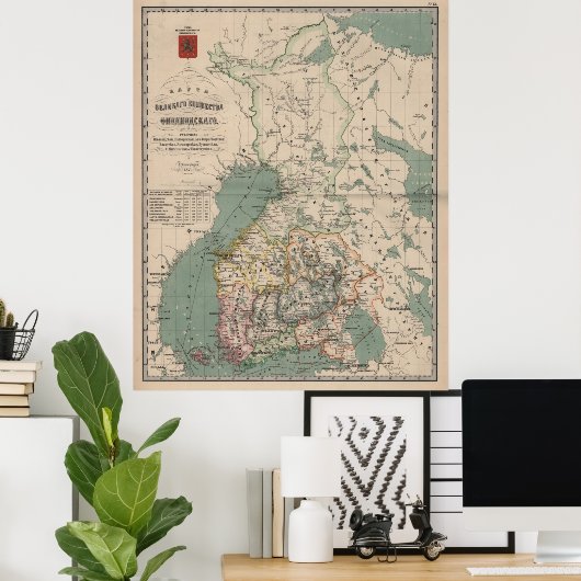 Vintage Map of Finland (1860) ポスター (ホームオフィス)