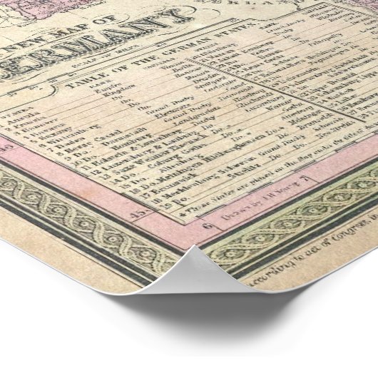 Vintage Map of Germany (1853) ポスター (角)