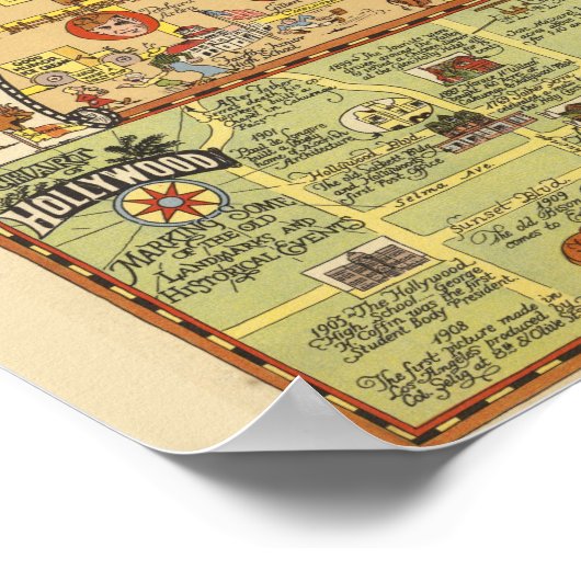 Vintage Map of Hollywood ポスター (角)