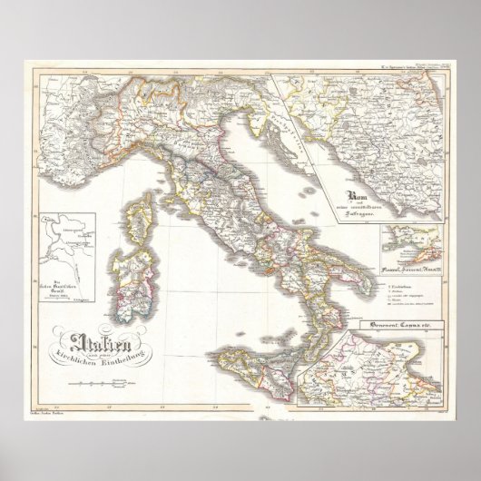 Vintage Map of Italy (1850) ポスター (正面)
