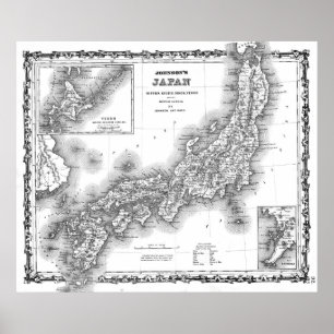 Vintage Map of Japan (1855) BW ポスター