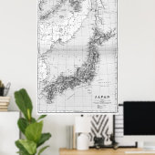 Vintage Map of Japan (1892) BW ポスター (ホームオフィス)