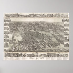 Vintage Map of Jersey City NJ (1883) ポスター