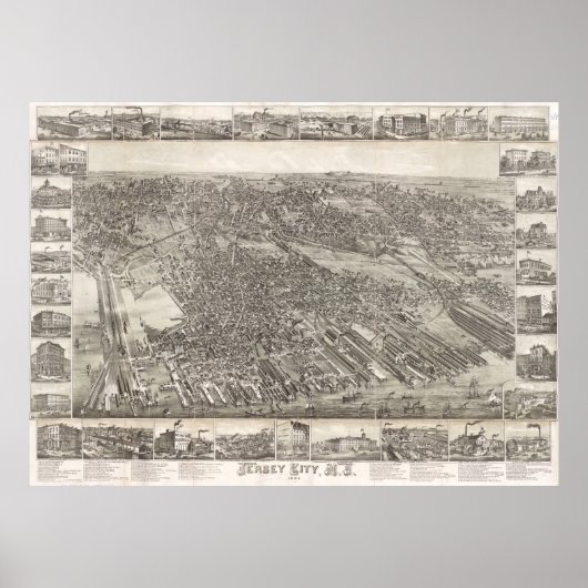 Vintage Map of Jersey City NJ (1883) ポスター (正面)