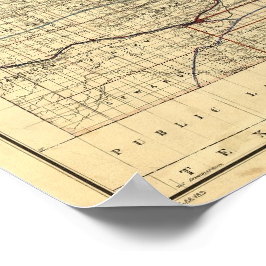 Vintage Map of Kansas (1884) ポスター (角)