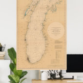 Vintage Map of Lake Michigan (1898) ポスター (ホームオフィス)