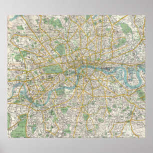 Vintage Map of London England (1900) ポスター