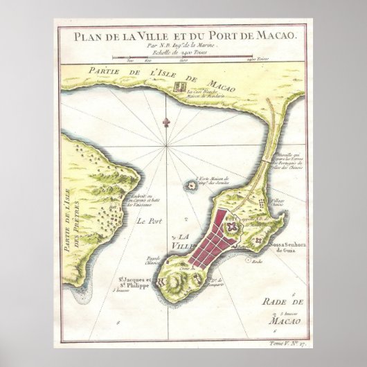 Vintage Map of Macau China (1750) ポスター (正面)