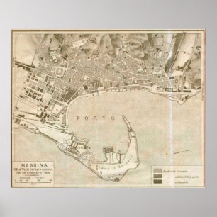Vintage Map of Messina Italy (1900) ポスター