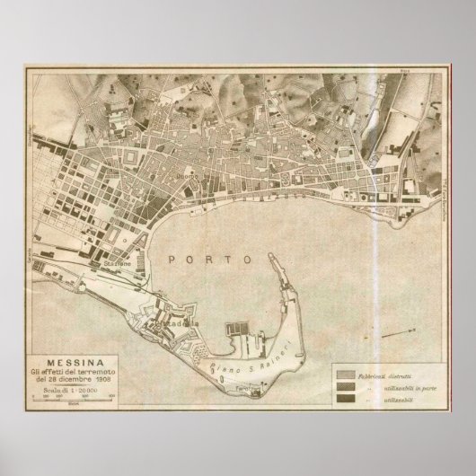 Vintage Map of Messina Italy (1900) ポスター (正面)