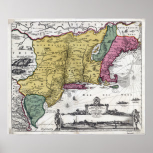 Vintage Map of New England ポスター