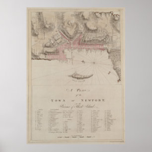 Vintage Map of Newport RI (1781) ポスター