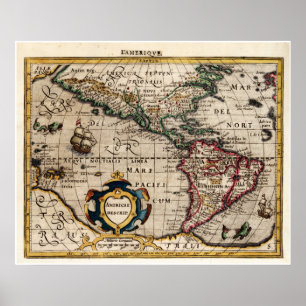 Vintage Map of North and South America 1700 ポスター