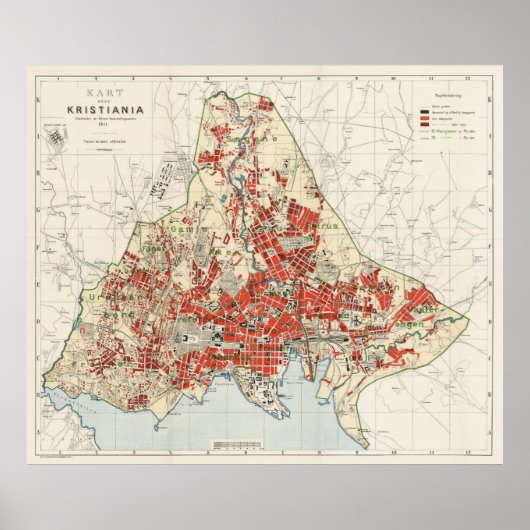 Vintage Map of Oslo Norway (1911) ポスター (正面)