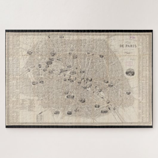Vintage Map of Paris France (1841) ジグソーパズル (横)