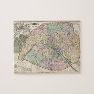 Vintage Map of Paris France 1878 ジグソーパズル
