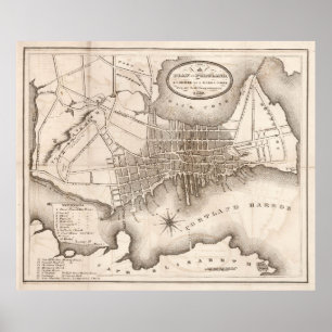Vintage Map of Portland ME (1846) ポスター