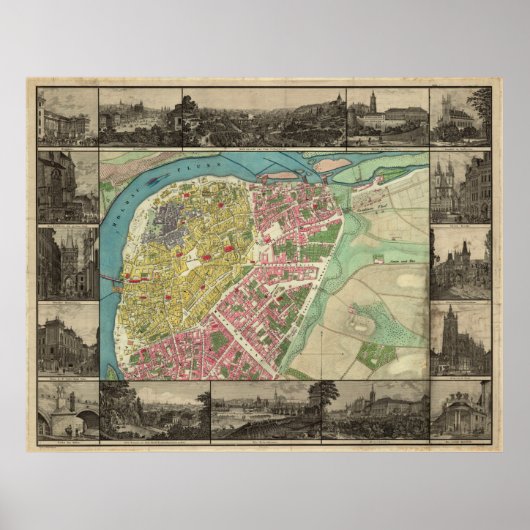 Vintage Map of Prague Czech Republic (1845) ポスター (正面)