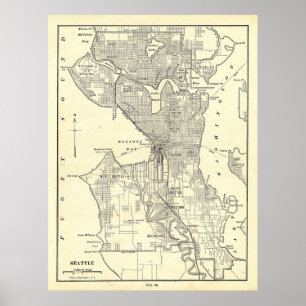 Vintage Map of Seattle (1914) ポスター