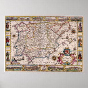 Vintage Map of Spain (1610) ポスター