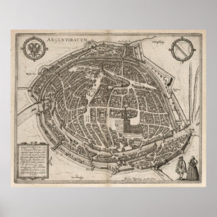 Vintage Map of Strasbourg France (1575) ポスター